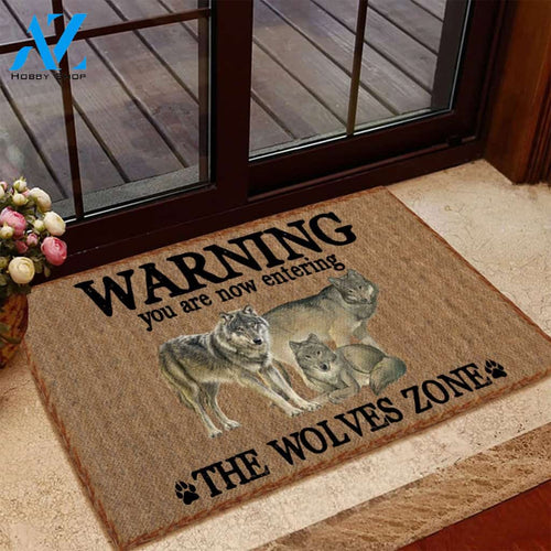 Warning You Are Now Entering The Wolves Zone Indoor and Outdoor Doormat Warm House Gift Welcome Mat Gift for Labrador Lovers Birthday Gift