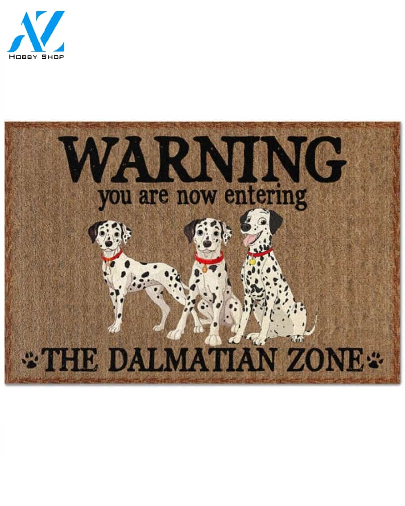 Warning - You Are Now Enterring Dalmatian Door Indoor And Outdoor Doormat Warm House Homefarm Decor Gift Welcome Mat Gift For Dalmatian Lover
