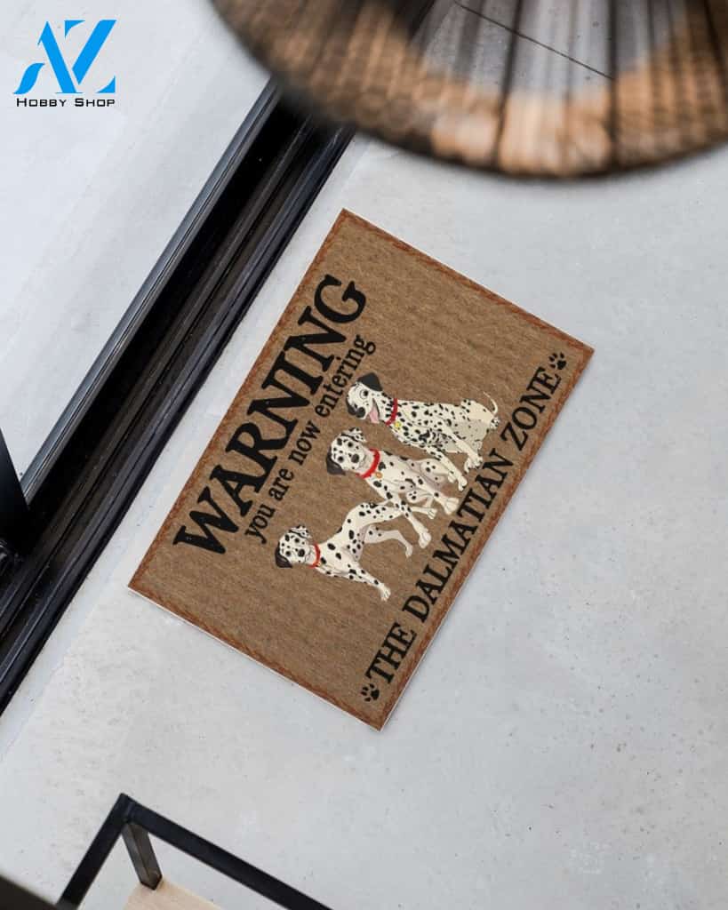 Warning - You Are Now Enterring Dalmatian Door Indoor And Outdoor Doormat Warm House Homefarm Decor Gift Welcome Mat Gift For Dalmatian Lover