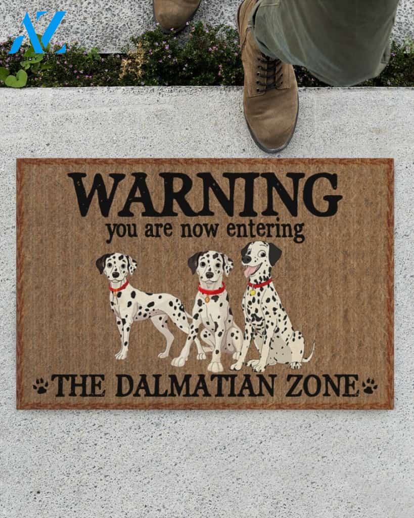 Warning - You Are Now Enterring Dalmatian Door Indoor And Outdoor Doormat Warm House Homefarm Decor Gift Welcome Mat Gift For Dalmatian Lover