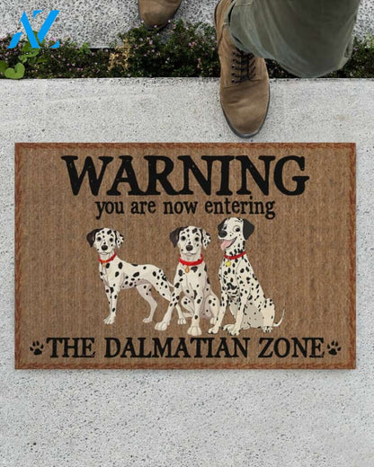 Warning - You Are Now Enterring Dalmatian Door Indoor And Outdoor Doormat Warm House Homefarm Decor Gift Welcome Mat Gift For Dalmatian Lover