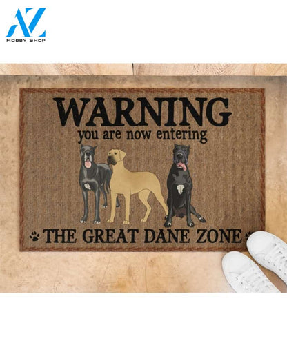 Warning - You Are Now Enterring Great Dane Door Indoor And Outdoor Doormat Warm House Homefarm Decor Gift Welcome Mat Gift ForGreat Dane Lover