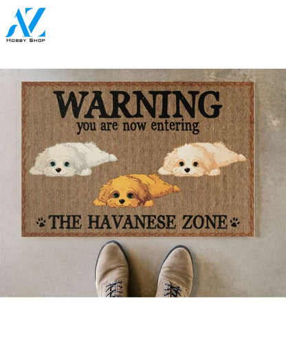 Warning - You Are Now Enterring Havanese Door Indoor And Outdoor Doormat Warm House Homefarm Decor Gift Welcome Mat Gift For Havanese Dog Lover