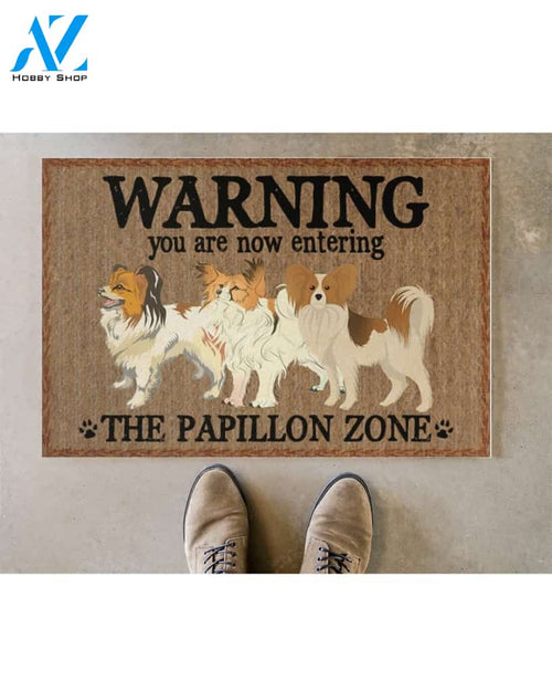 Warning - You Are Now Enterring Papillon Door Indoor And Outdoor Doormat Warm House Homefarm Decor Gift Welcome Mat Gift For Papillon Dog Lover