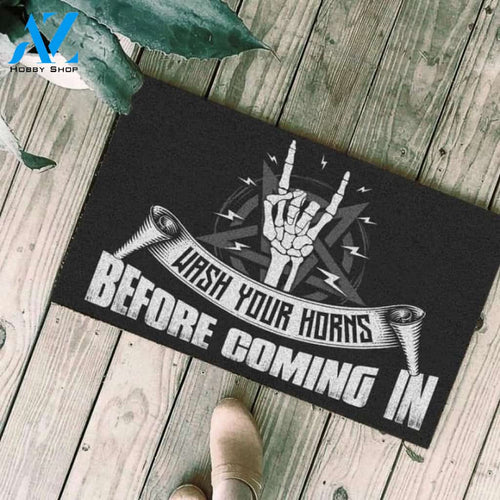 Wash your horns before coming in Satan Doormat | Welcome Mat | House Warming Gift