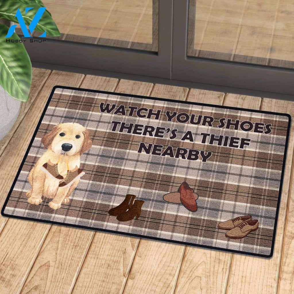 Watch Out Your Shoes Mat Baby Golden Retriever | Welcome Mat | House Warming Gift
