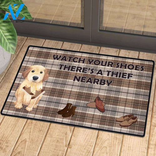 Watch Out Your Shoes Mat Baby Golden Retriever | Welcome Mat | House Warming Gift