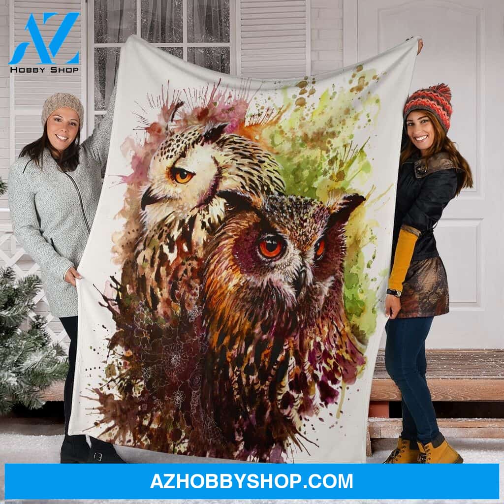 Water Color Owl Fleece Blanket