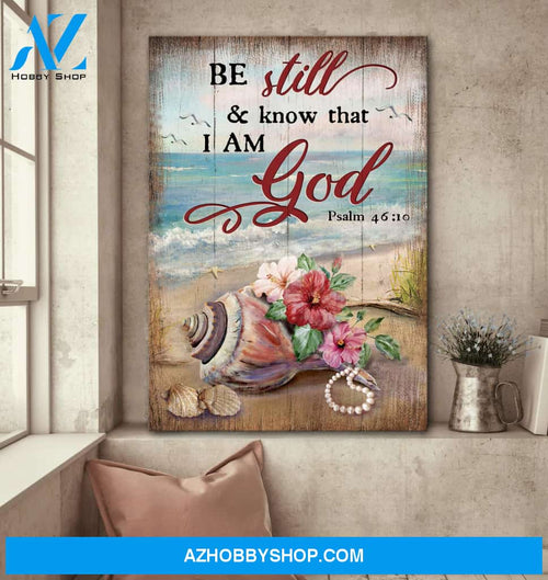 Water snail shell and hibiscus - Be still and know that I am God - Jesus Portrait Canvas Prints, Wall Art