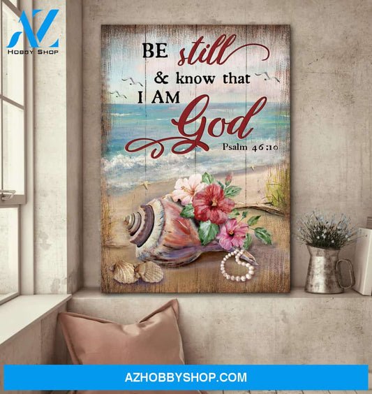 Water snail shell and hibiscus - Be still and know that I am God - Jesus Portrait Canvas Prints, Wall Art