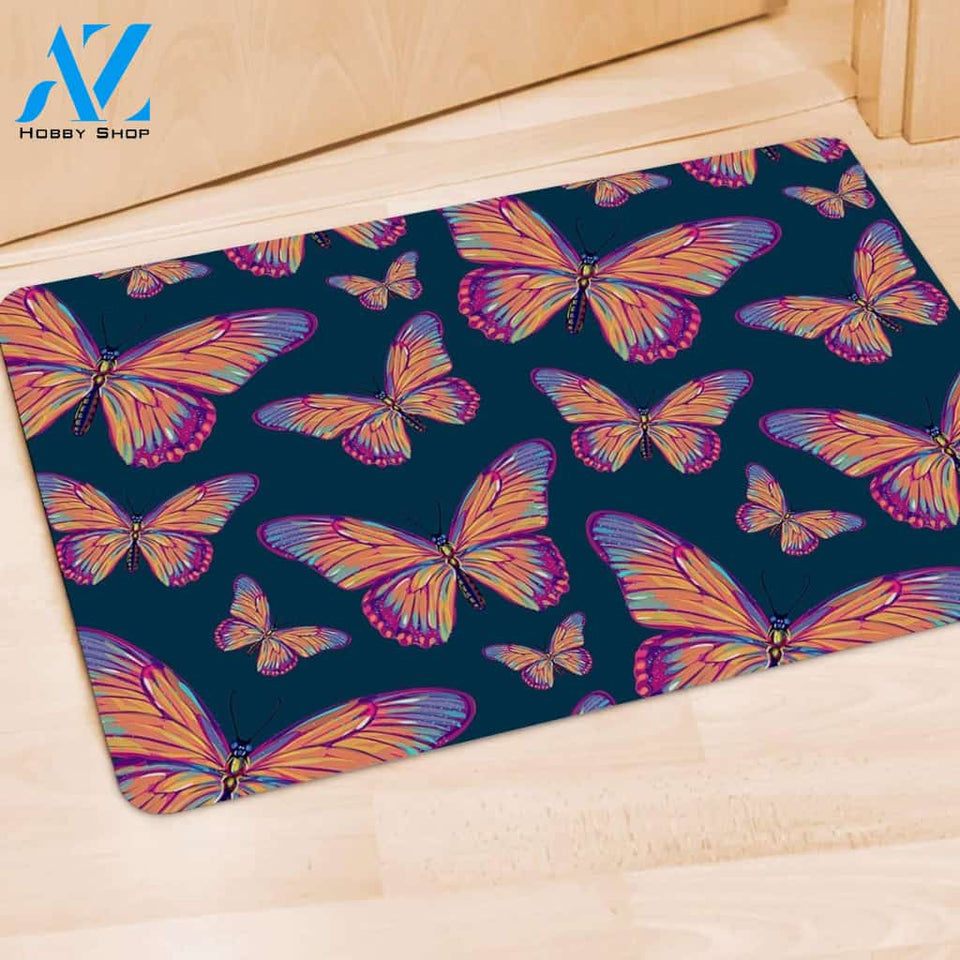 Watercolor Butterfly Print Door Mat