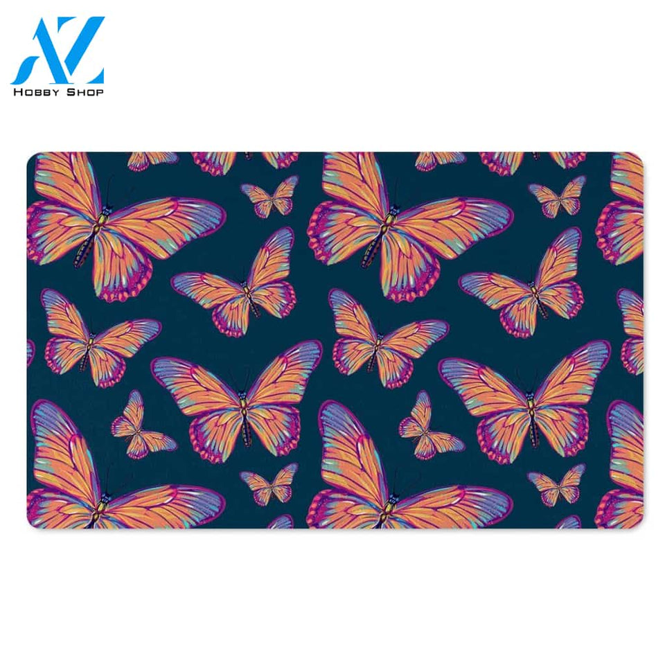 Watercolor Butterfly Print Door Mat