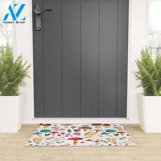 Watercolor forest mushroom illustration and plants Doormat Indoor And Outdoor Mat Sweet Home Decor Closing Gift Gift For Friend Family Birthday Floral Lovers Gift Idea
