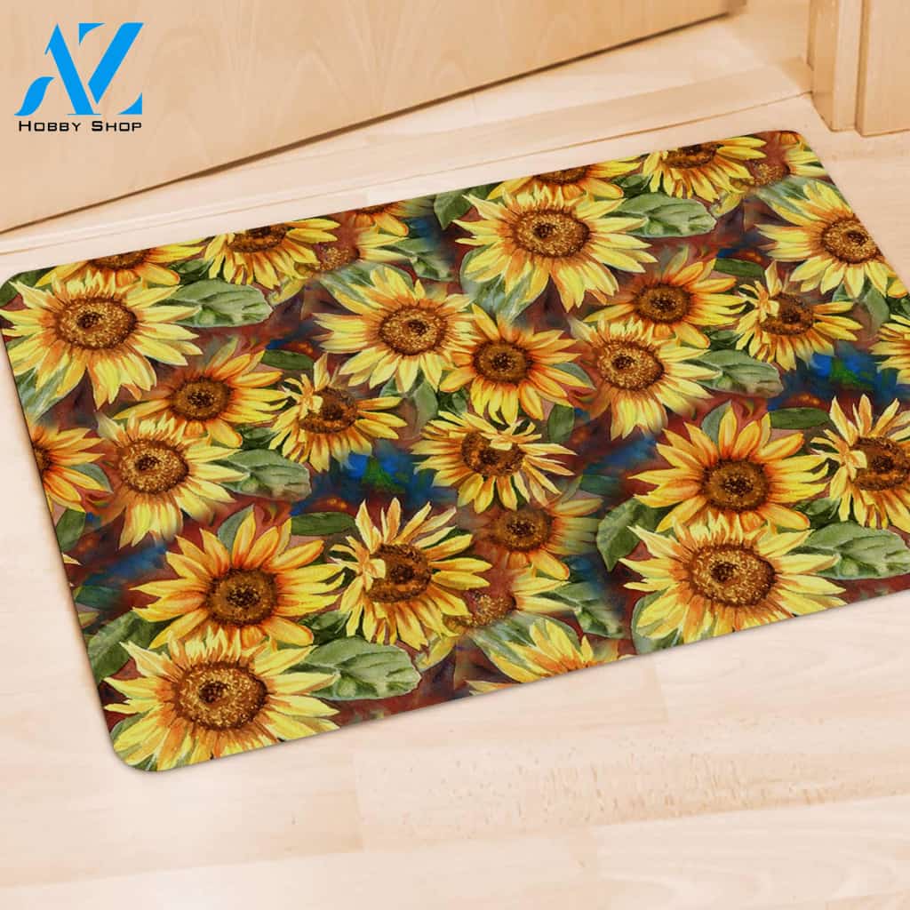 Watercolor Sunflower Door Mat