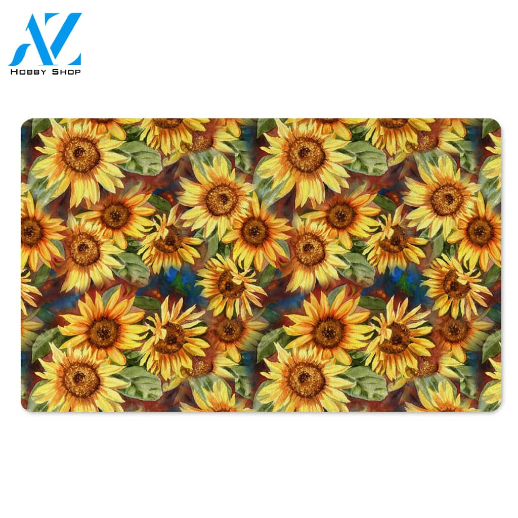 Watercolor Sunflower Door Mat