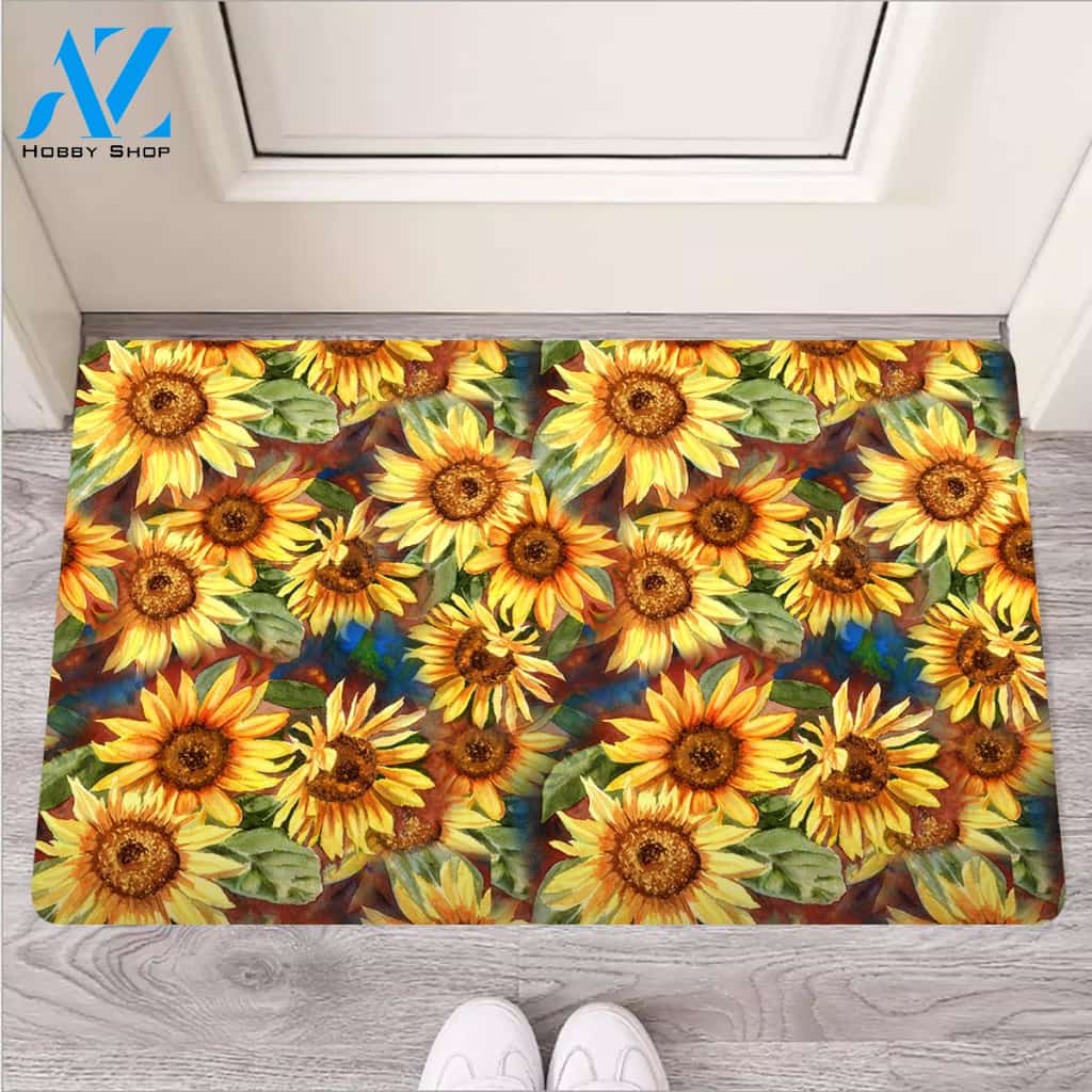 Watercolor Sunflower Door Mat