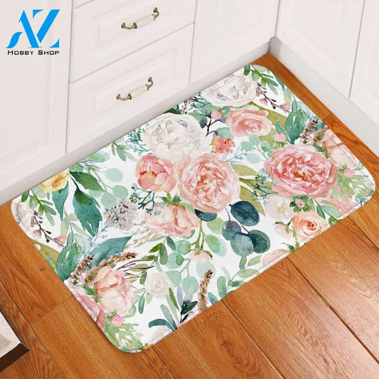 Watercolored Rose Garden Printed Doormat Home Decor