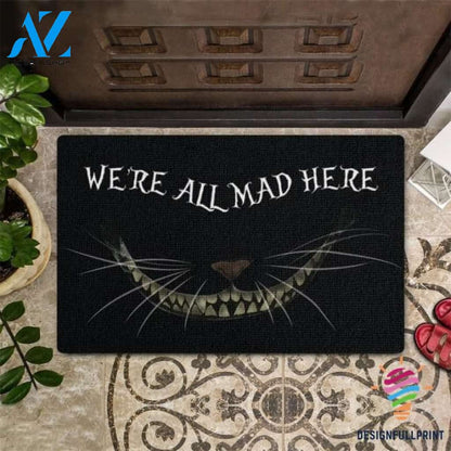 We Are All Mad Here Cat Smile Welcome Doormat NHD Gifts For Cat Owners