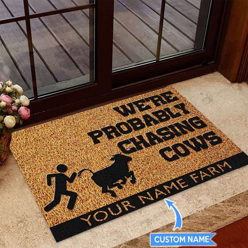 We Are Probably Chasing Cows Personalized Custom Name Doormat Welcome Mat