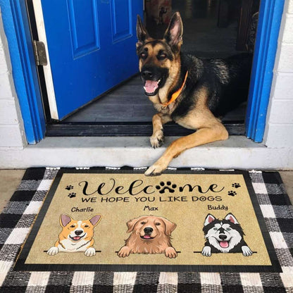 We Hope You Like Dogs - Personalized Doormat Door