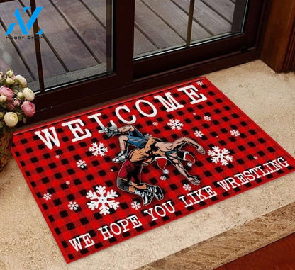 We Hope You Like Wrestling Funny Buffalo Plaid Doormat Gift For Wrestling Lovers Birthday Gift Home Decor Warm House Gift Welcome Mat