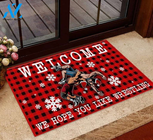 We Hope You Like Wrestling Funny Buffalo Plaid Doormat Gift For Wrestling Lovers Birthday Gift Home Decor Warm House Gift Welcome Mat