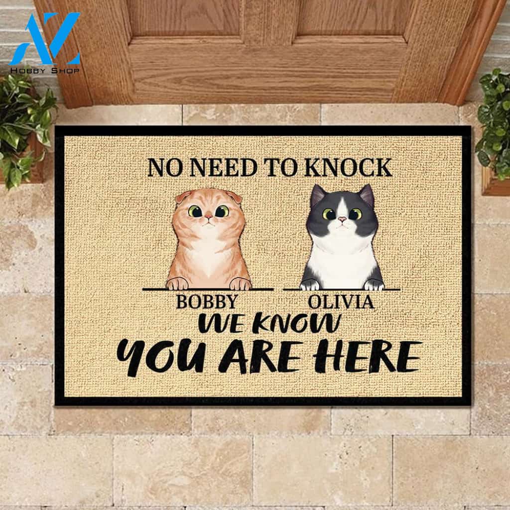 We Know You Are Here - Funny Personalized Cat Doormat 