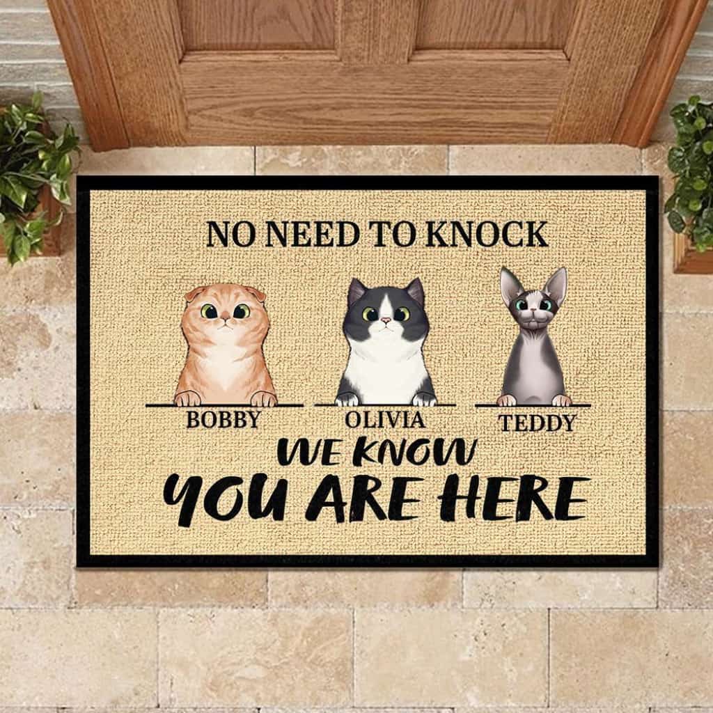 We Know You Are Here - Funny Personalized Cat Doormat Door