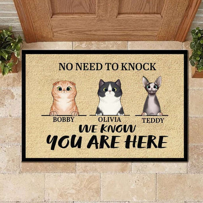 We Know You Are Here - Funny Personalized Cat Doormat Door
