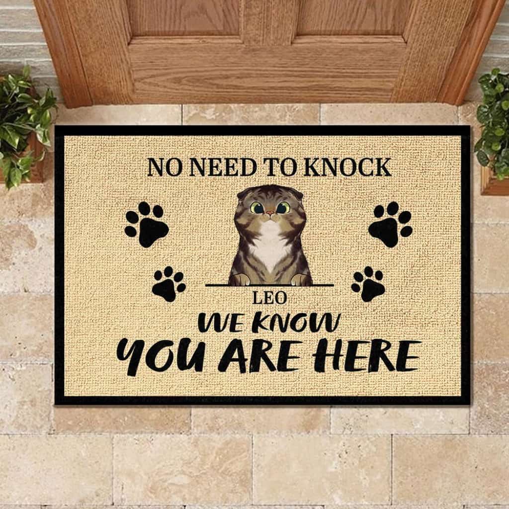 We Know You Are Here - Funny Personalized Cat Doormat Door