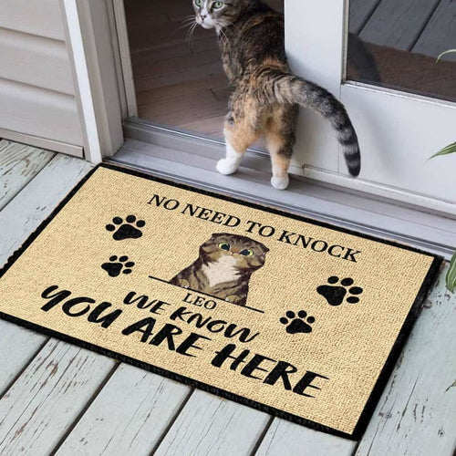 We Know You Are Here - Funny Personalized Cat Doormat Door