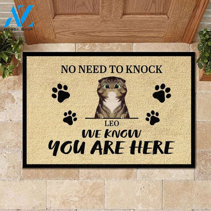 We Know You Are Here - Funny Personalized Cat Doormat | Welcome Mat | House Warming Gift