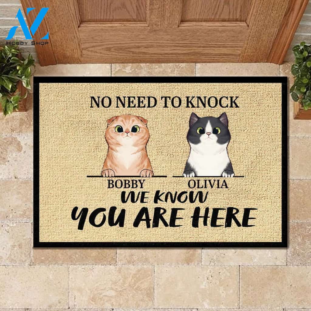 We Know You Are Here - Funny Personalized Cat Doormat | Welcome Mat | House Warming Gift