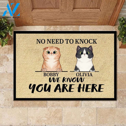 We Know You Are Here - Funny Personalized Cat Doormat | Welcome Mat | House Warming Gift