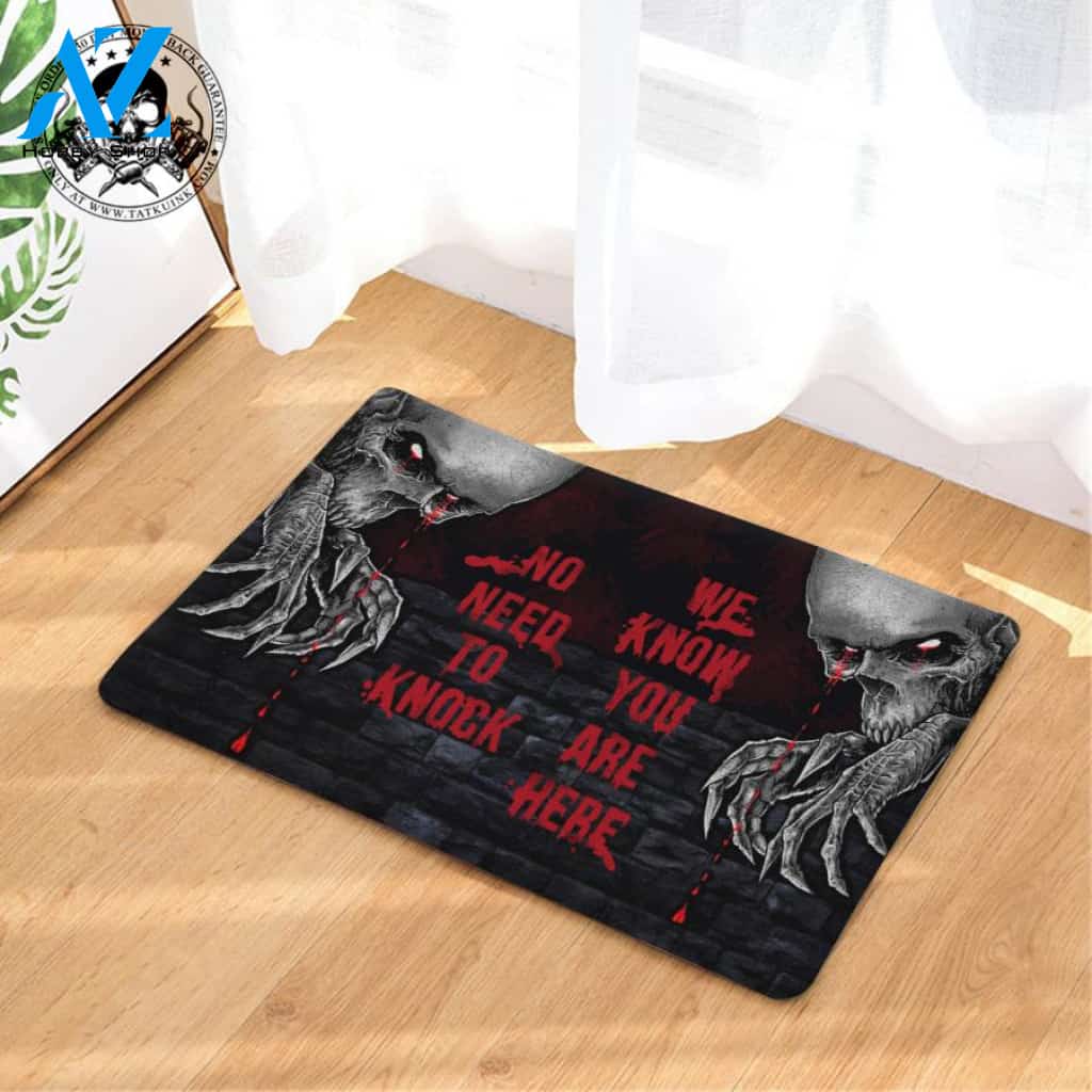 We Know You Are Here Skull Doormat