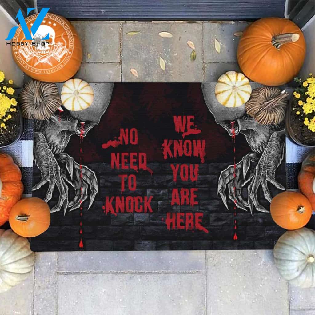 We Know You Are Here Skull Doormat