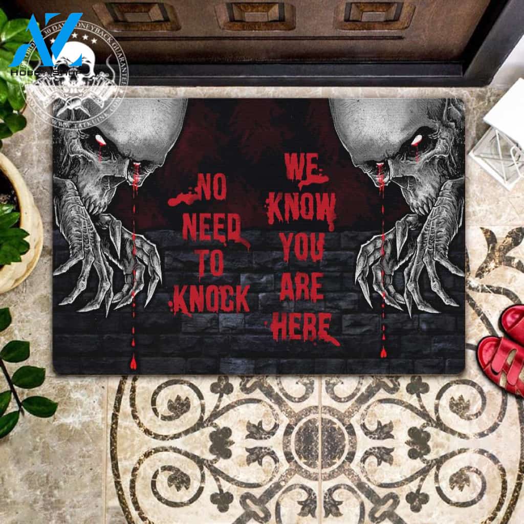 We Know You Are Here Skull Doormat