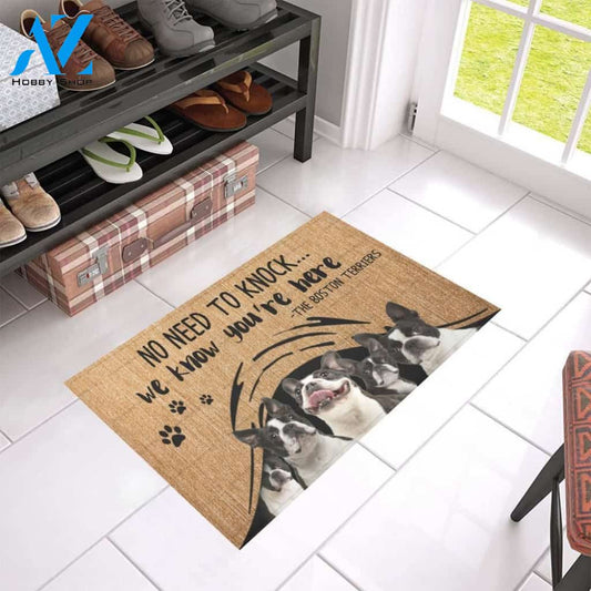 We Know You’re Here Boston Terrier Printed Doormat Home Decor