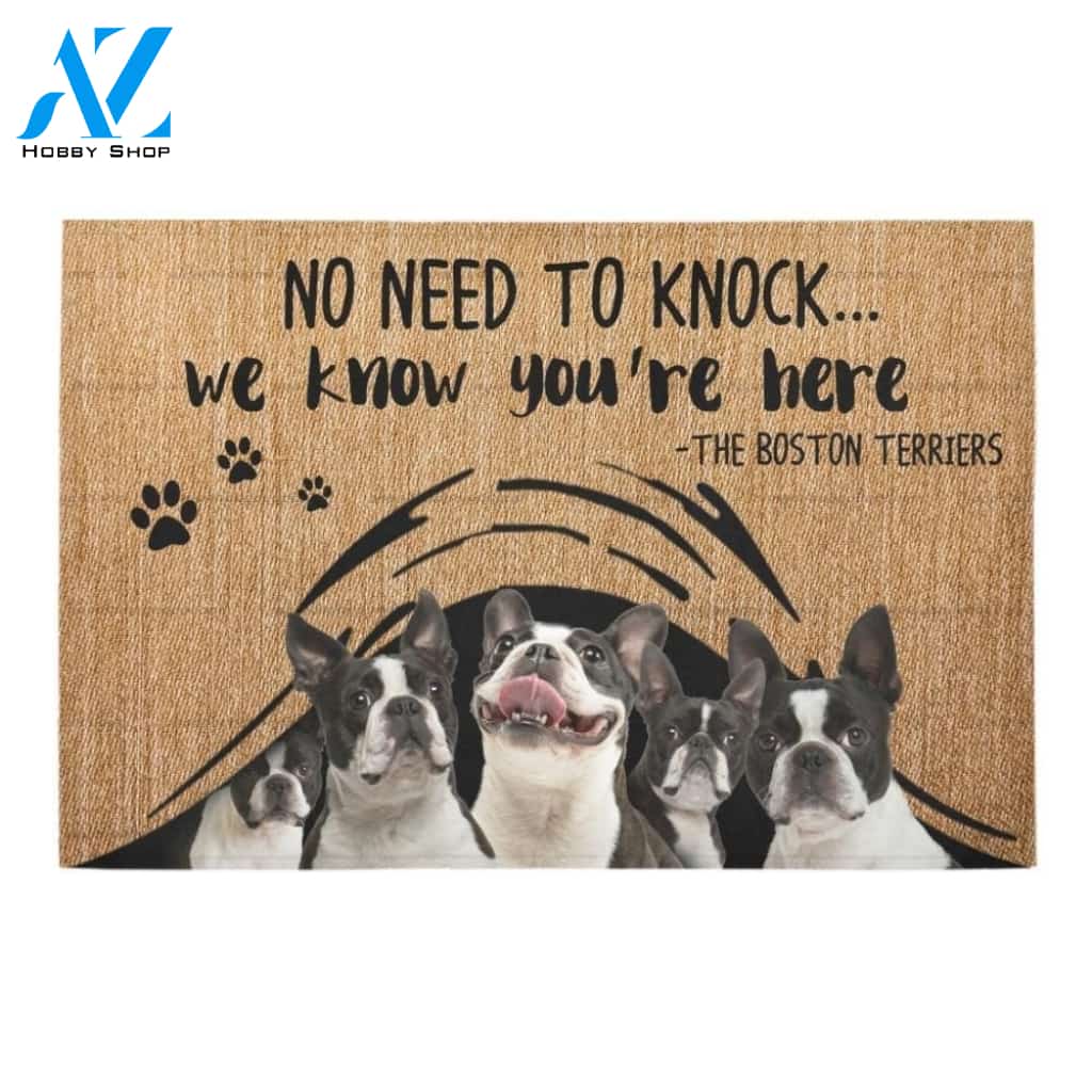 We Know You’re Here Boston Terrier Printed Doormat Home Decor
