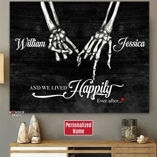 We Lived Happily - Gothic Skull Couple  Canvas Gallery Wraps