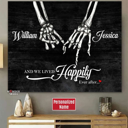 We Lived Happily - Gothic Skull Couple  Canvas Gallery Wraps