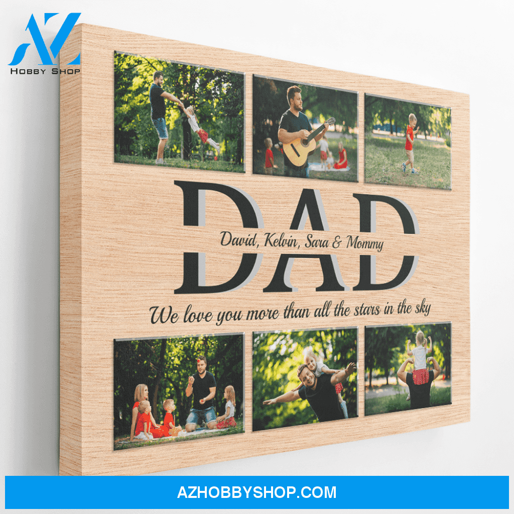 Personalized Canvas, We Love You More Than All The Stars In The Sky Wood Color Canvas Wall Art, Gift Father's Day