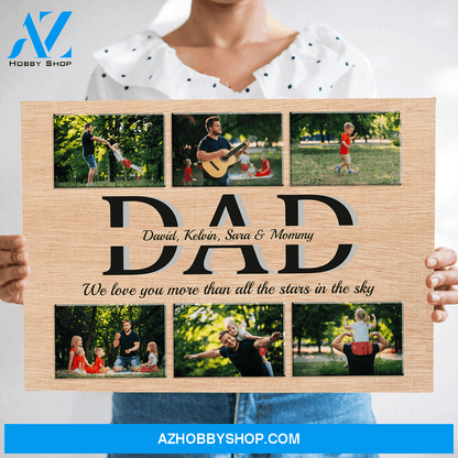 Personalized Canvas, We Love You More Than All The Stars In The Sky Wood Color Canvas Wall Art, Gift Father's Day
