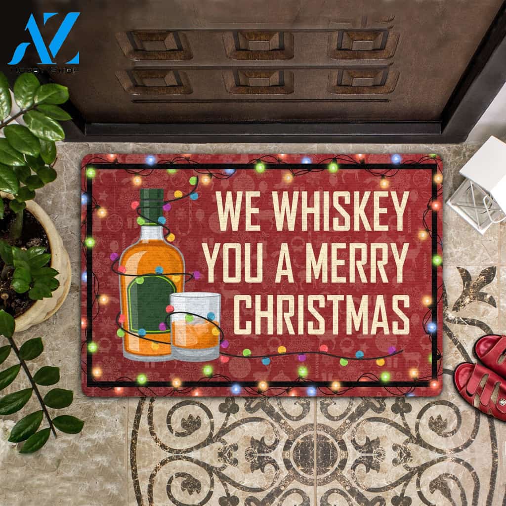 We Whiskey You A Merry Christmas Doormat, Wine Doormat | Welcome Mat | House Warming Gift | Christmas Gift Decor
