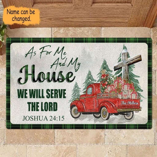 We Will Serve The Lord Personalized Christmas Doormat
