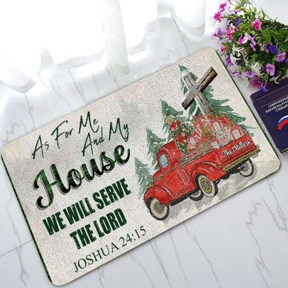 We Will Serve The Lord Personalized Christmas Doormat