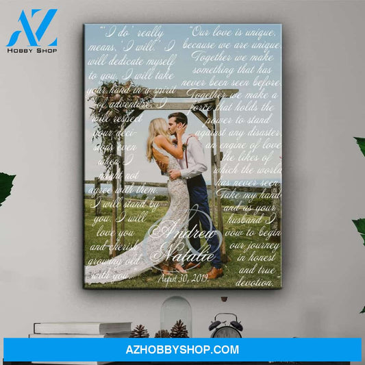 Wedding Vows Personalized Photo Memorial Canvas, Canvas Wall Art Gift for Family
