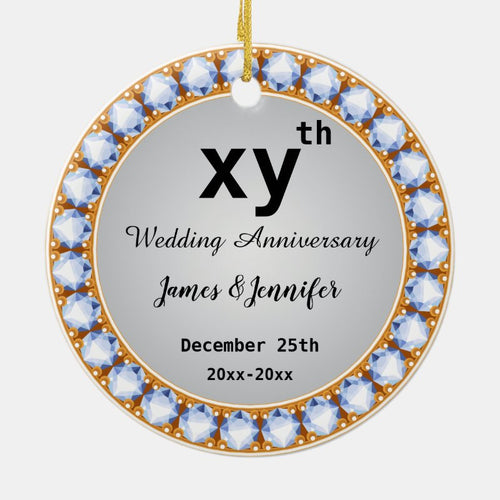 Wedding Anniversary Diamond Custom Years & Names Ceramic Ornament
