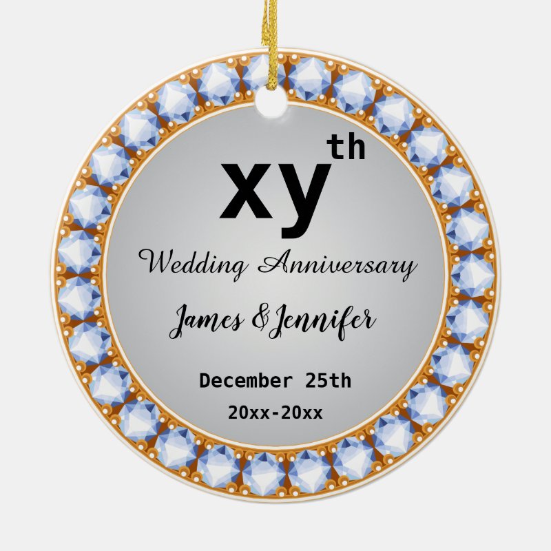 Wedding Anniversary Diamond Custom Years & Names Ceramic Ornament