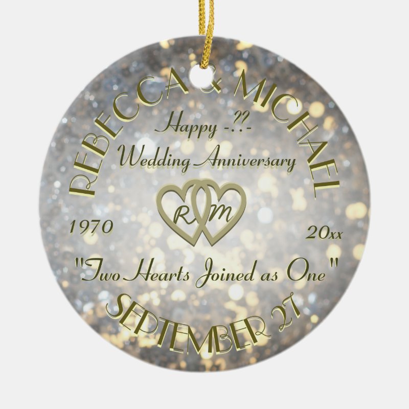Wedding Anniversary Two Hearts Ceramic Ornament